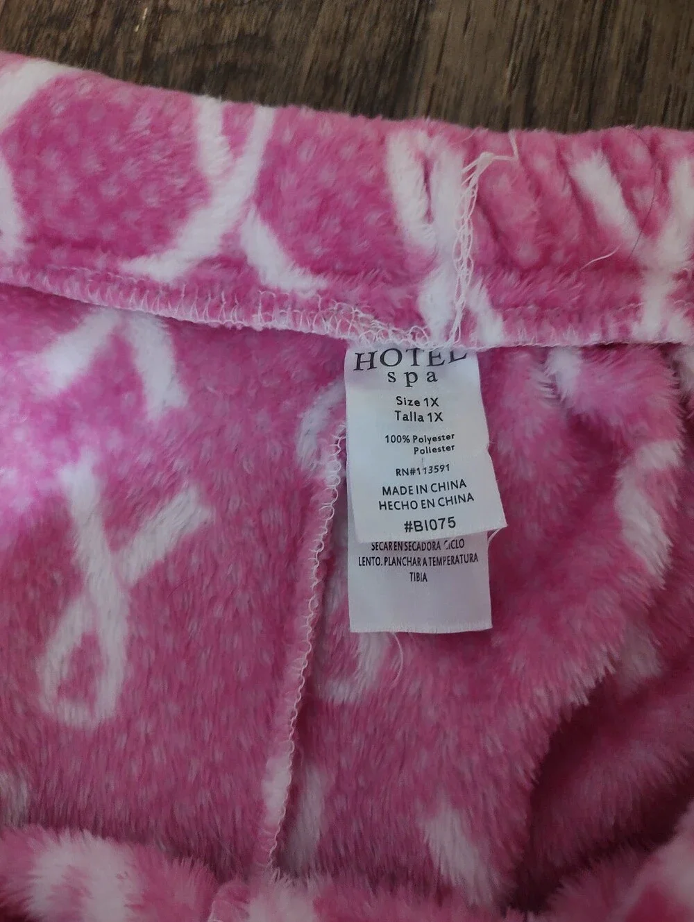 Hotel Spa Pink breast Cancer Awareness Ribbon Print Plush Pajama Pants Size 1xL